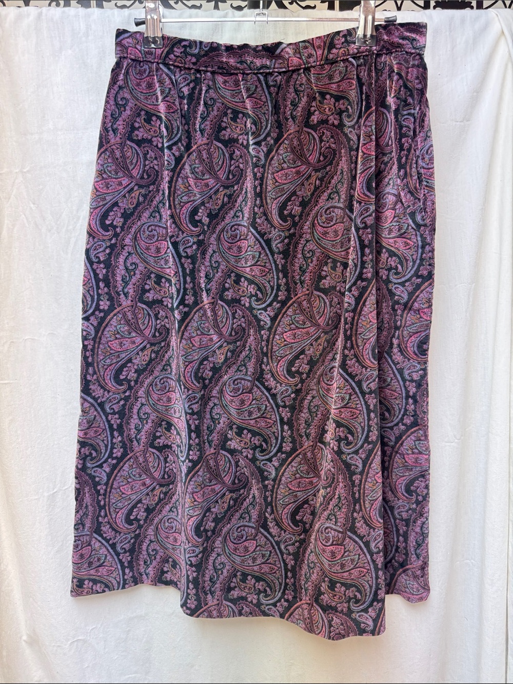 Vintage Spiegel Black and Pink Paisley Midi Skirt